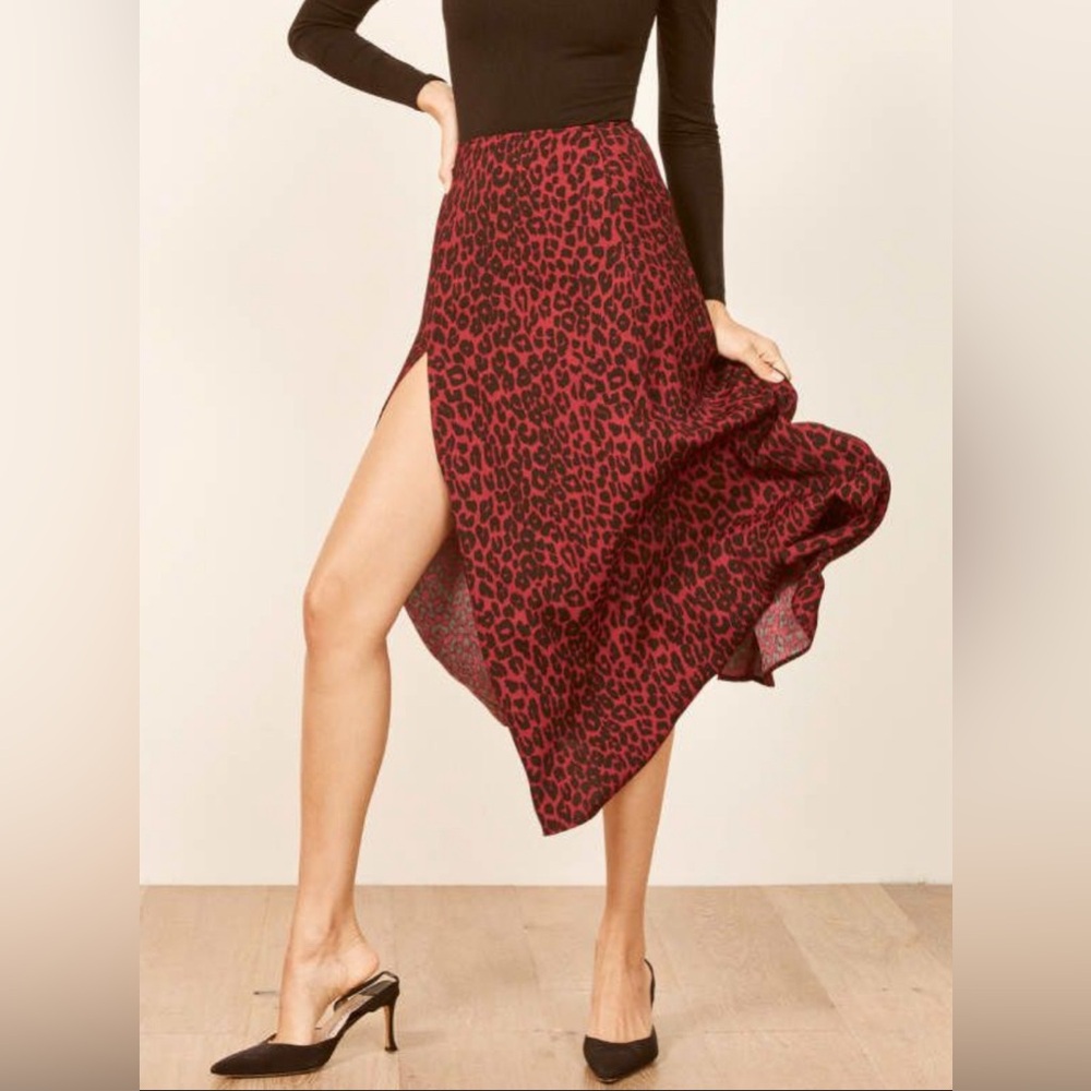Reformation Zoe Skirt - Red and black leopard cheetah print - Size 12